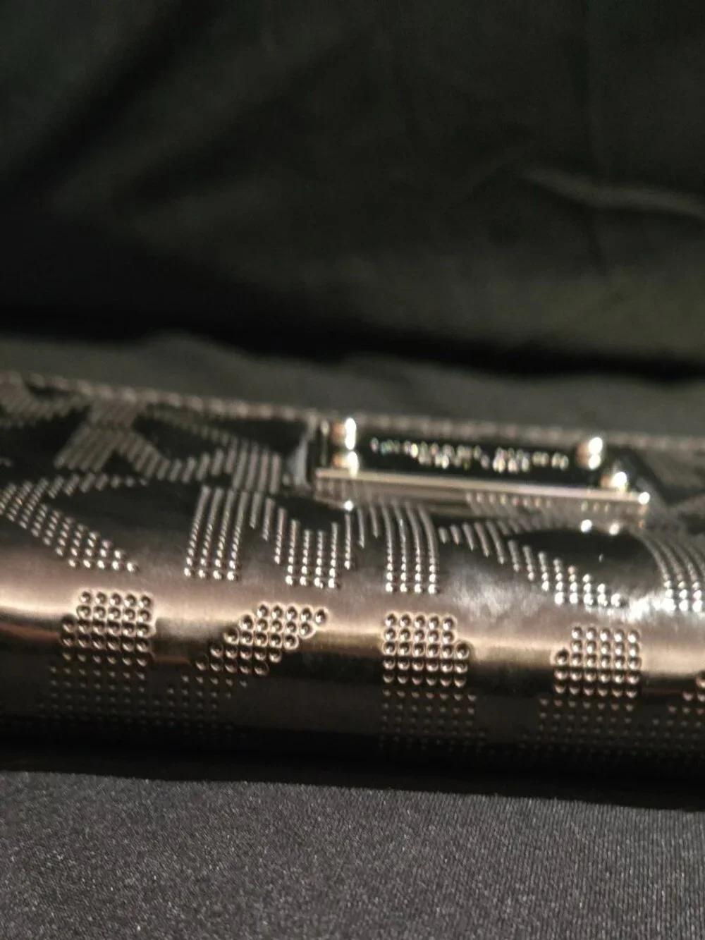 Michael Kors Metallic Gunmetal MK Logo Zip Around Wristlet Wallet